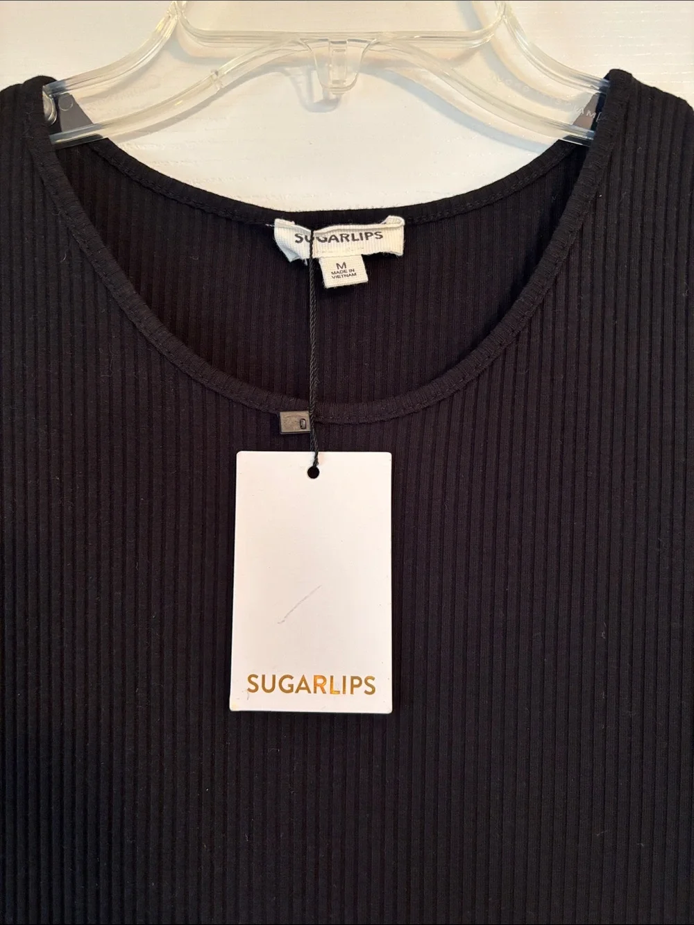 NWT SUGARLIPS RIBBED KNIT TANK DRESS in Black Size Medium - Picture 2 of 7